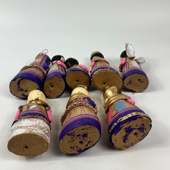 Mexican Large 13pc Handmade Clay Nativity Set Folk Art Purple Painted Peruvian - Picture 10 of 16